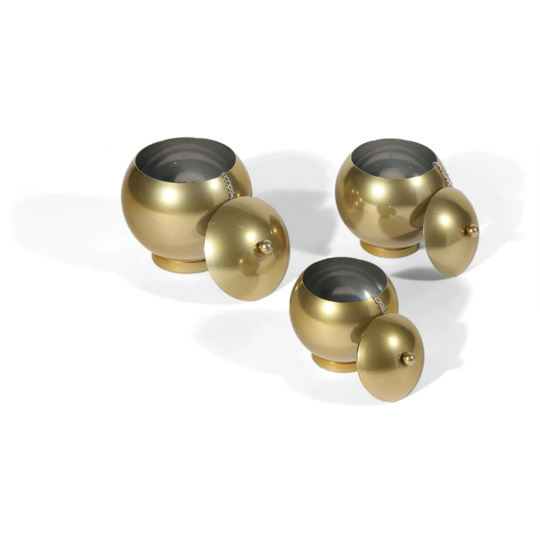 Set of Three Gold Metal Decorative Lidded Canisters — view 3