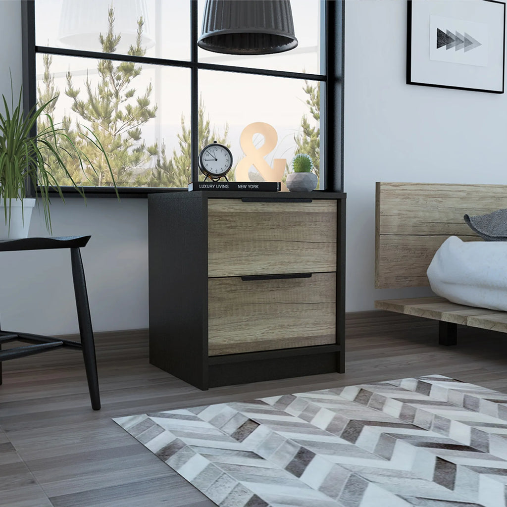 Black Open Compartment Two Drawer Nightstand — view 4