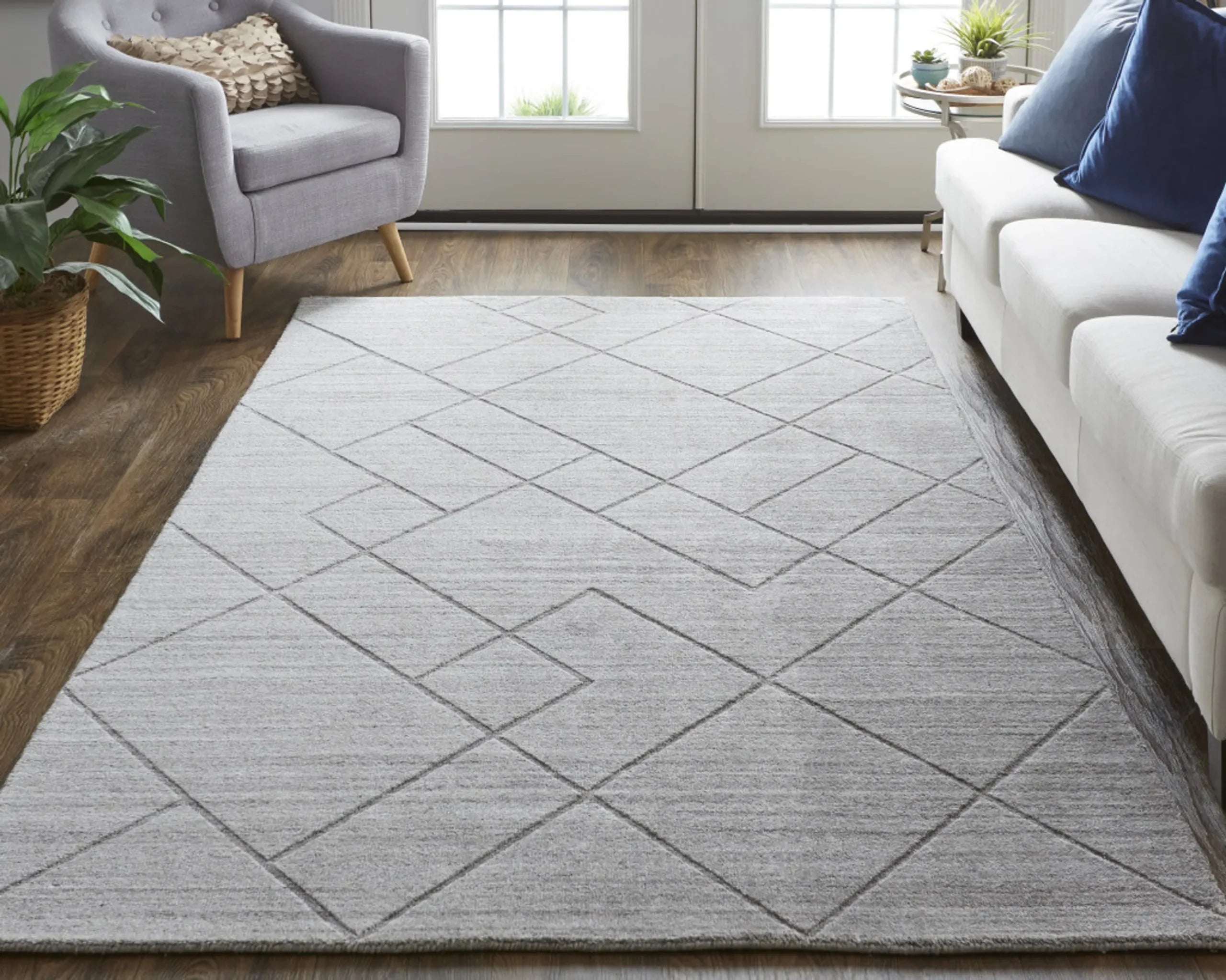8′ X 10′ Gray And Silver Striped Hand Woven Area Rug — view 4