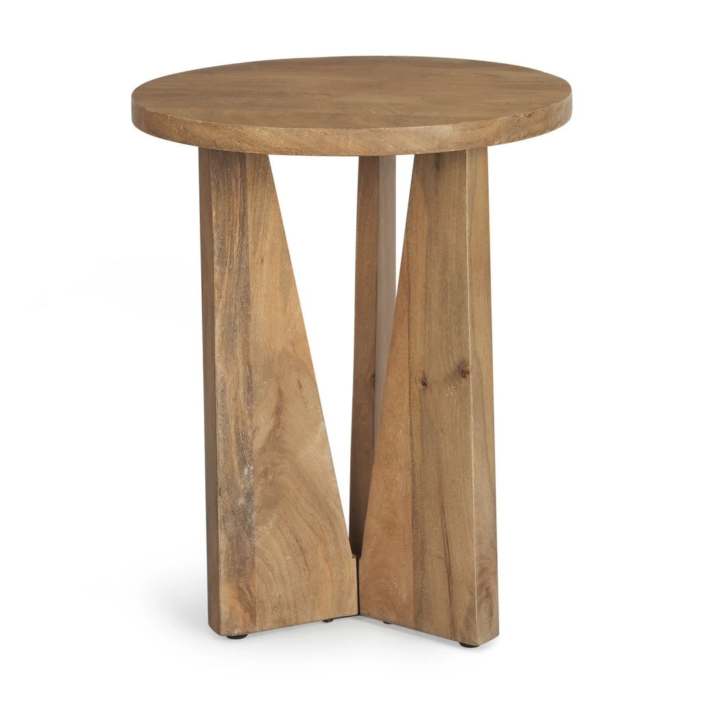 22″ Natural Distressed Solid Wood Round End Table — view 3