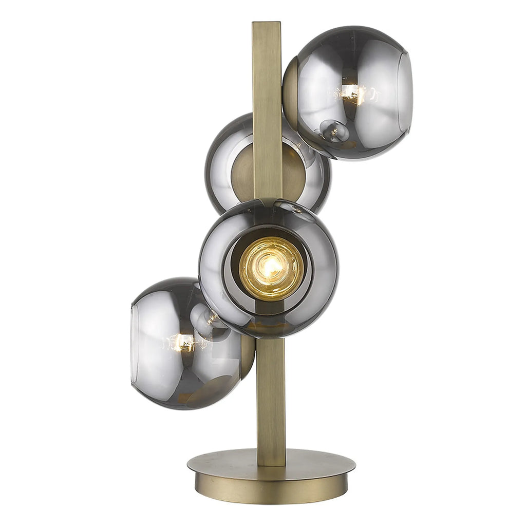 24″ Brass Metal Four Light Novelty Table Lamp With Silver Metallic Globe Shades — view 2
