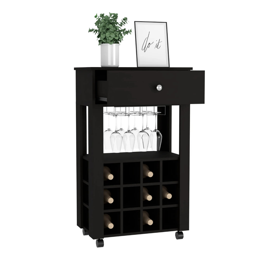 Memphis Bar Cart, Twelve Wine Cubbies, Four Legs, One Open Shelf — view 2