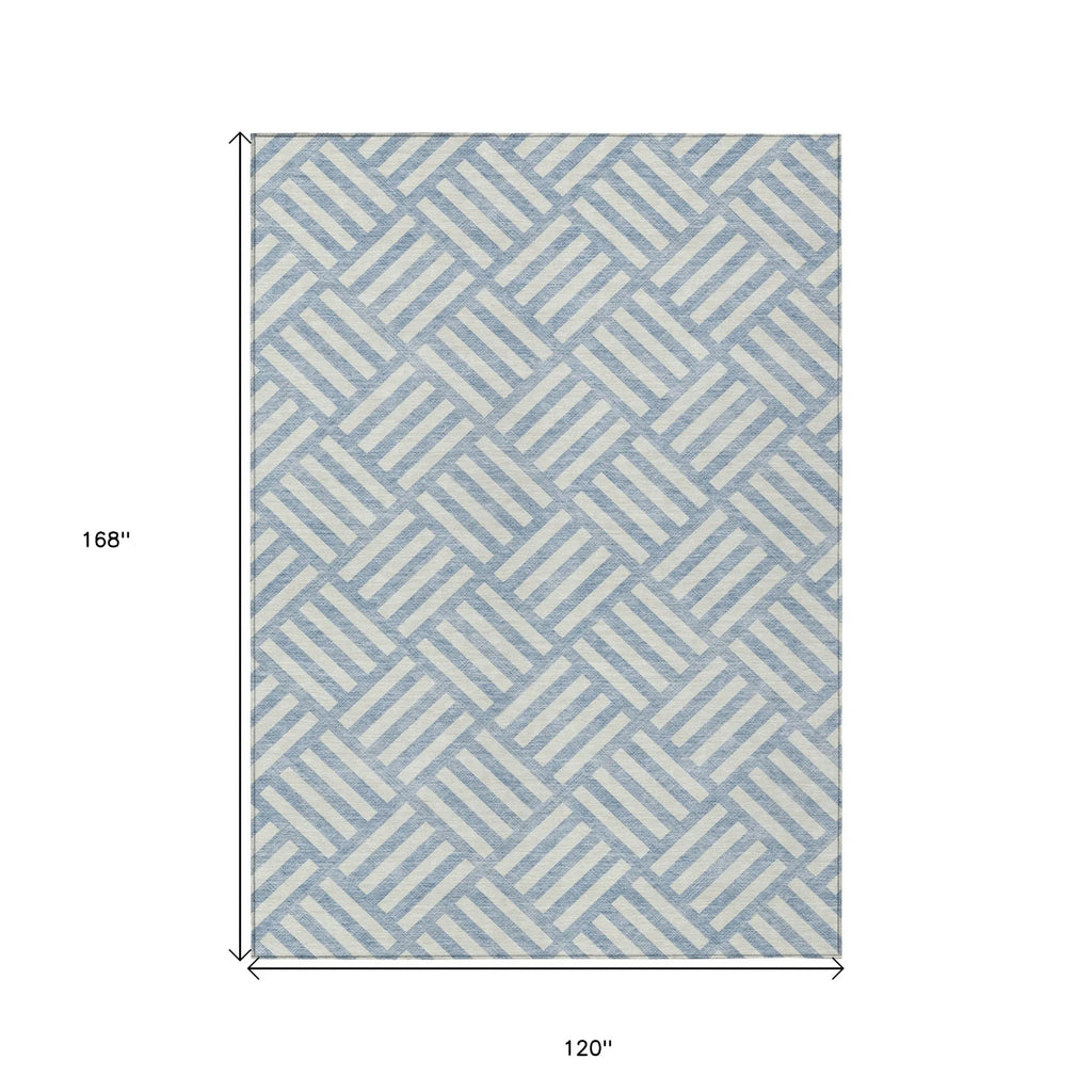 10′ X 14′ Sky Blue And Ivory Geometric Washable Indoor Outdoor Area Rug — view 3