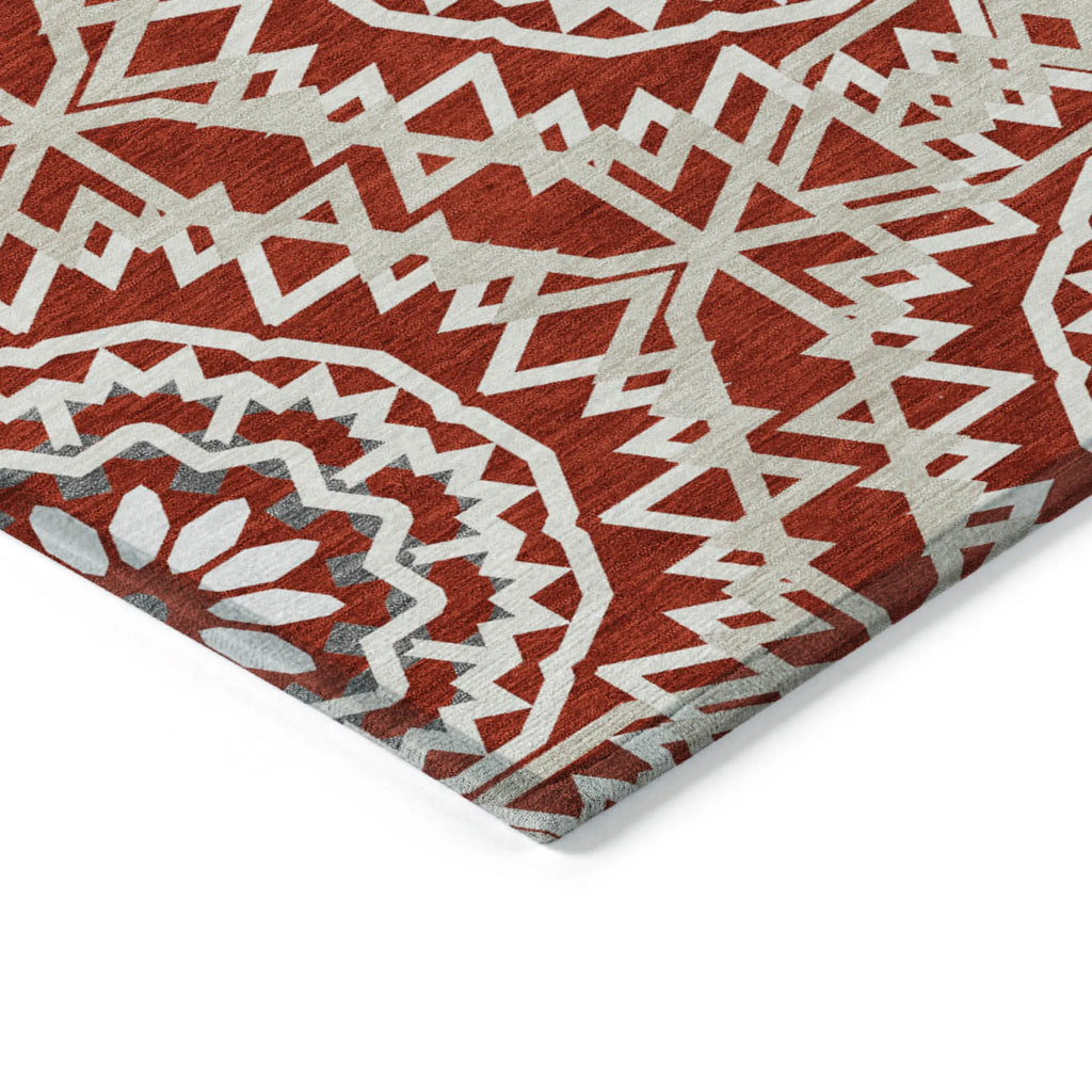 10′ X 14′ Red Beige And Ivory Floral Medallion Washable Indoor Outdoor Area Rug — view 4