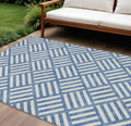 10′ X 14′ Blue And Ivory Geometric Washable Indoor Outdoor Area Rug
