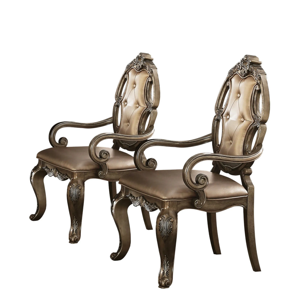 Set of Two Upholstered Faux Leather And Solid Wood Dining Arm Chairs — view 2