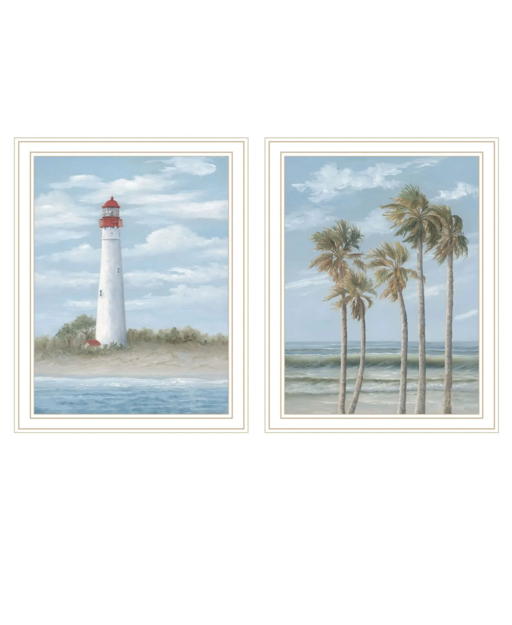 Set Of Two Cape May Lighthouse And Palm Trees White Framed Wall Art — view 2