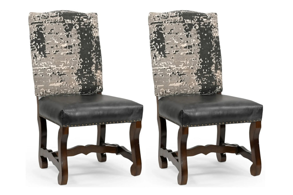 Set of Two Black Gray And Dark Brown Solid Wood Upholstered Chenille And Leather Dining Side Chairs — view 2