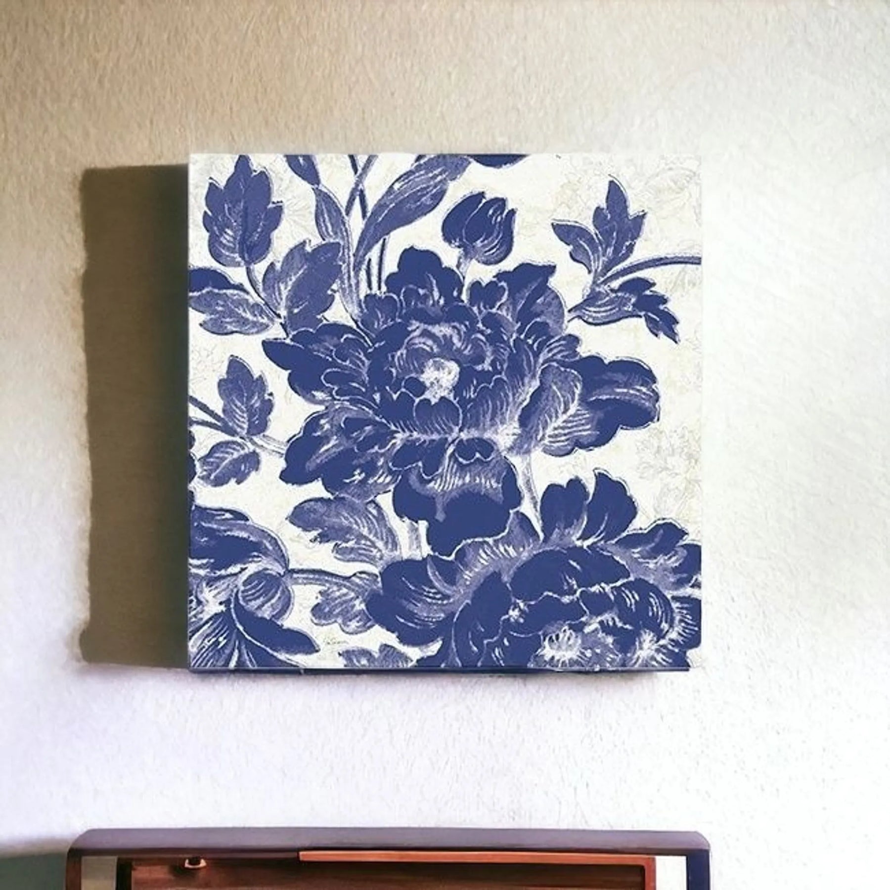 Blue Toile Roses Unframed Print Wall Art — view 4