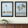 Set Of Two Cape May Lighthouse And Palm Trees Black Framed Wall Art