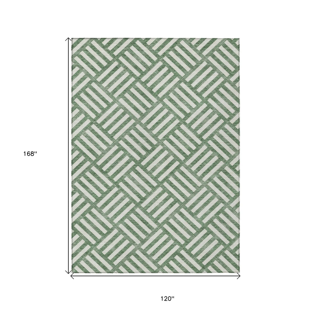 10′ X 14′ Green And Ivory Geometric Washable Indoor Outdoor Area Rug — view 3