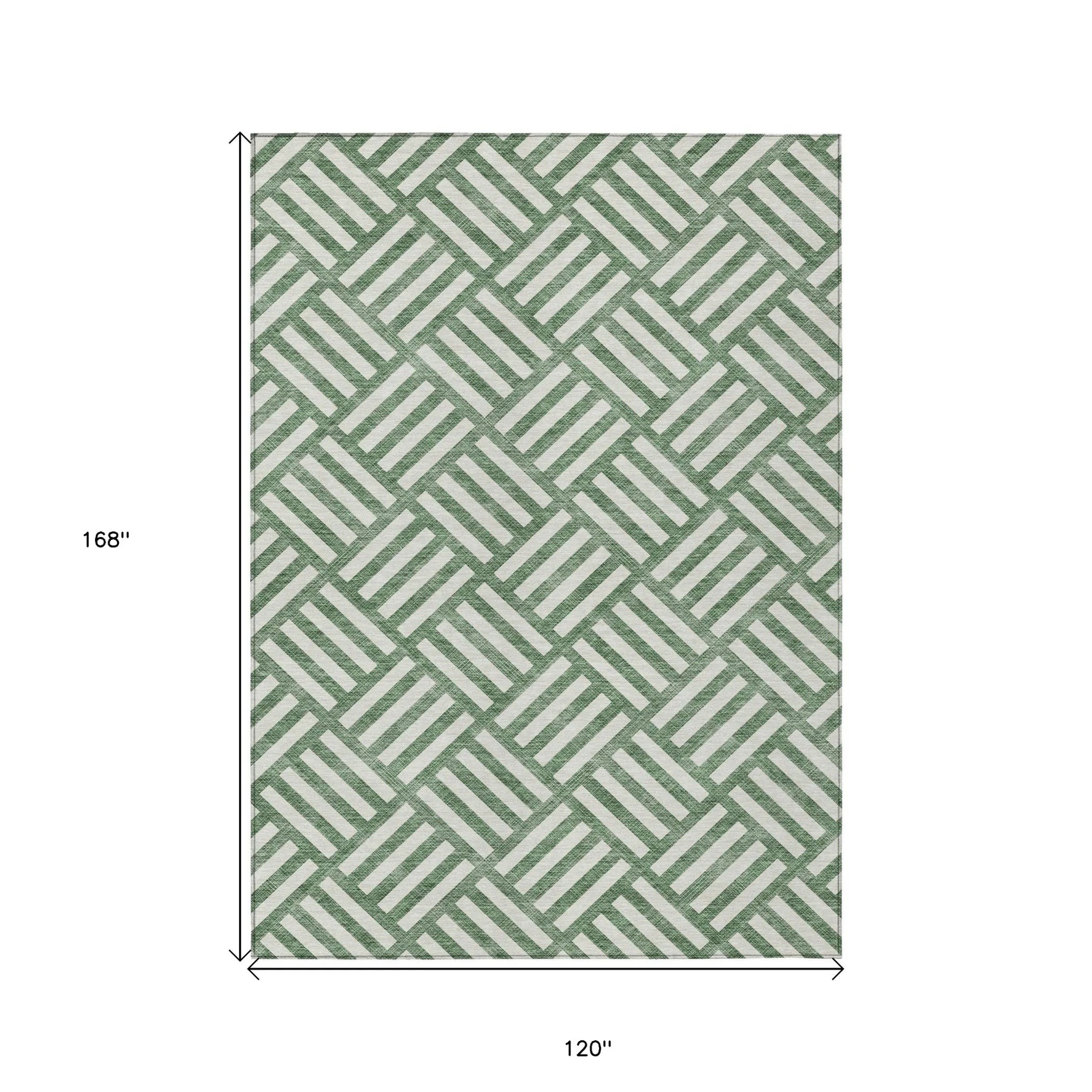 10′ X 14′ Green And Ivory Geometric Washable Indoor Outdoor Area Rug — view 3