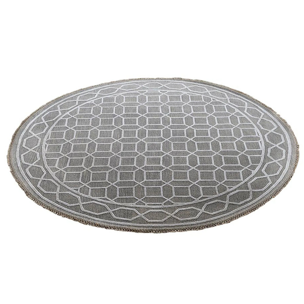 Rugsotic Carpets Hand Knotted Sumak Silk And Wool Round Area Rug Geometric — view 3