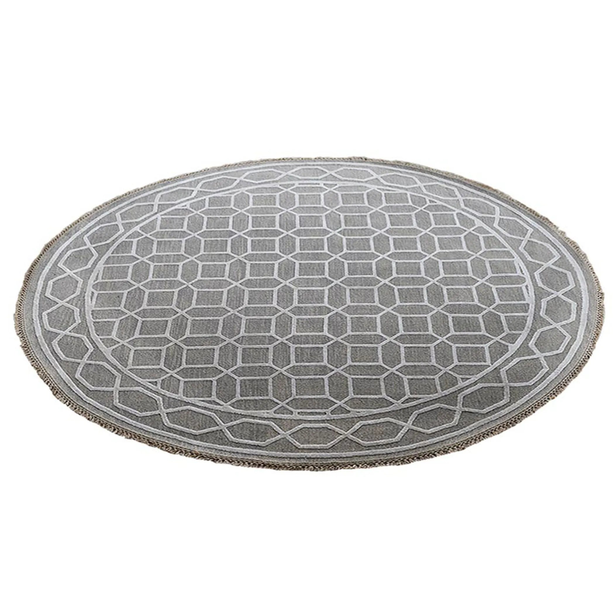 Rugsotic Carpets Hand Knotted Sumak Silk And Wool Round Area Rug Geometric — view 3