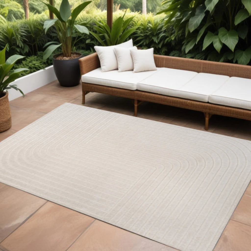 12′ X 18′ Ivory And Cream Striped Indoor Outdoor Area Rug
