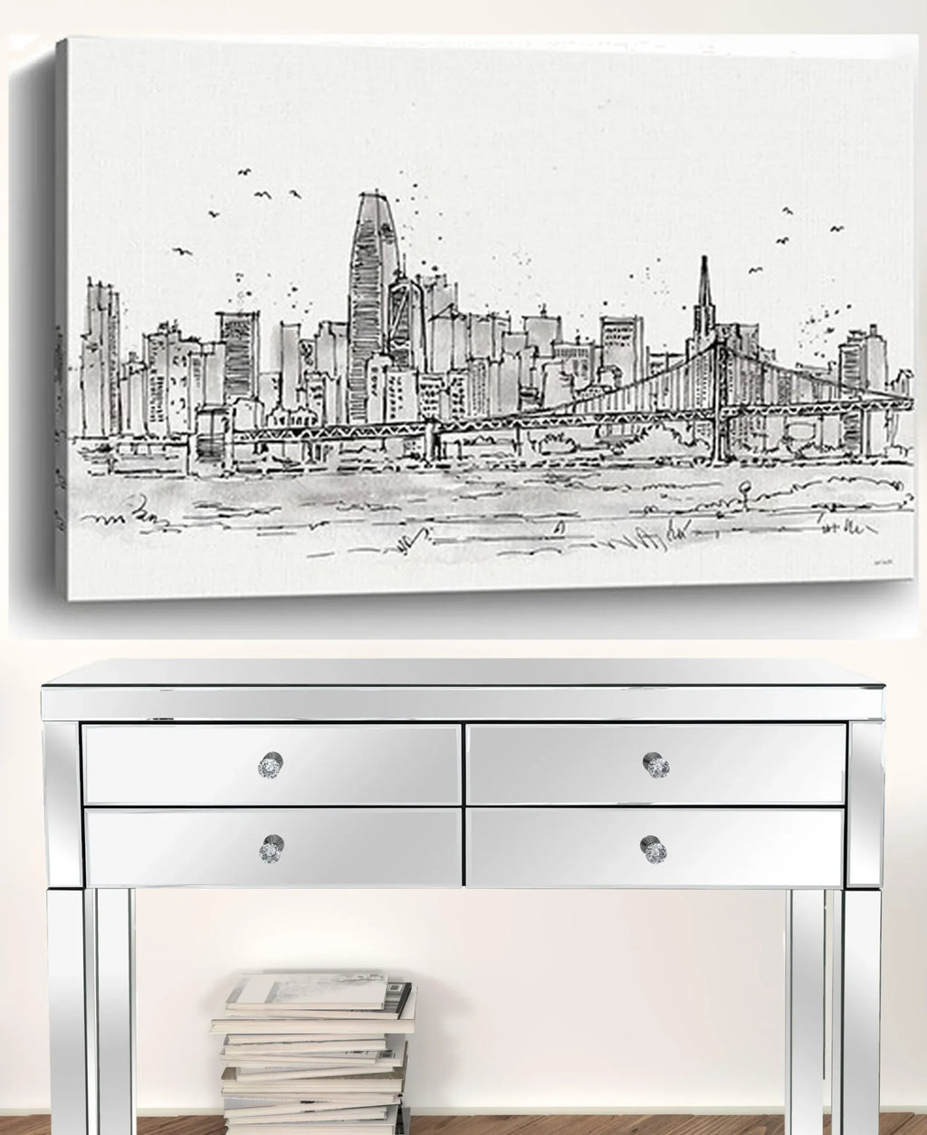 Monochrome City Skyline Sketch Unframed Print Wall Art — view 2