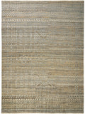 6′ X 9′ Gold and Tan Geometric Hand Knotted Worn Faded Area Rug