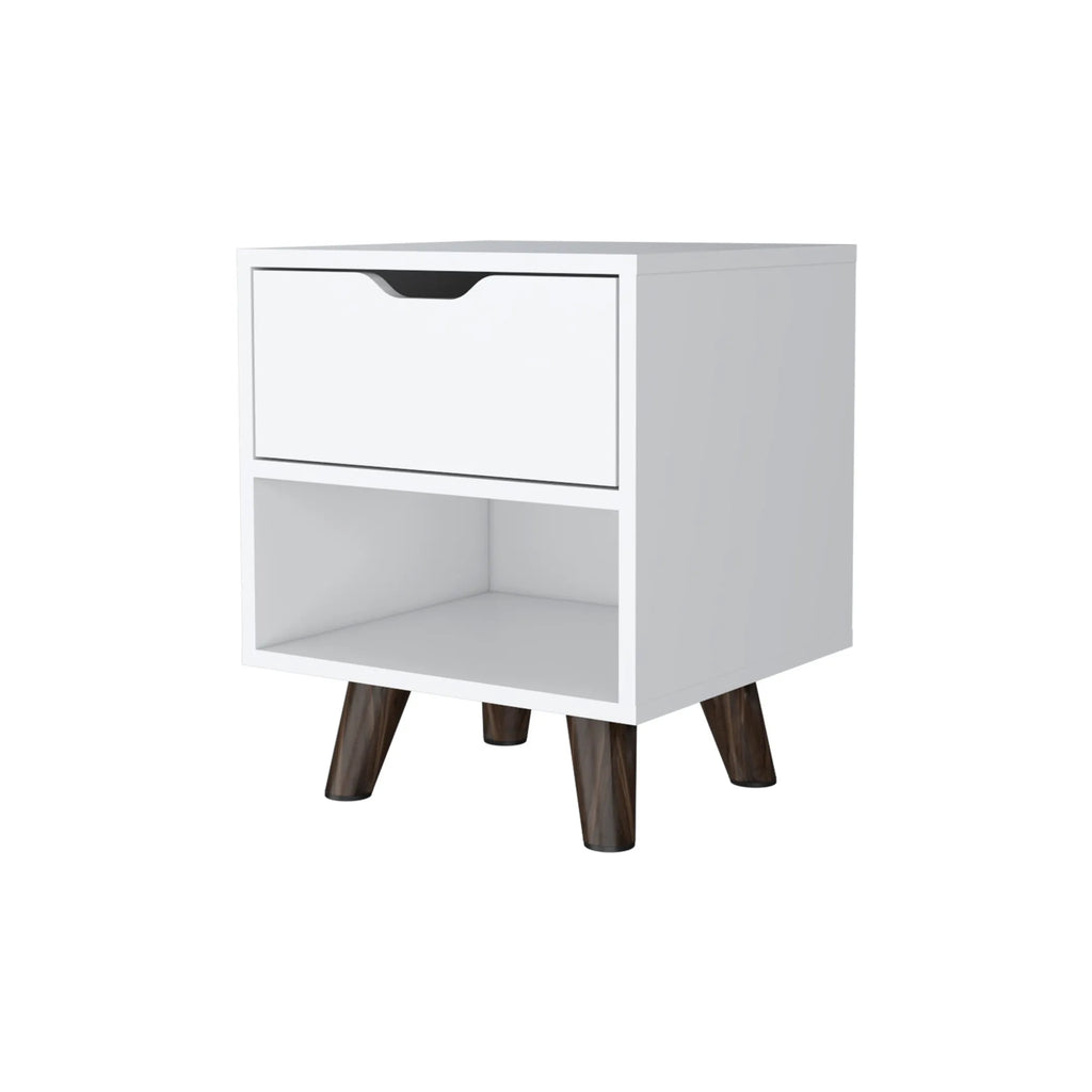 19″ White One Drawer Faux Wood Nightstand