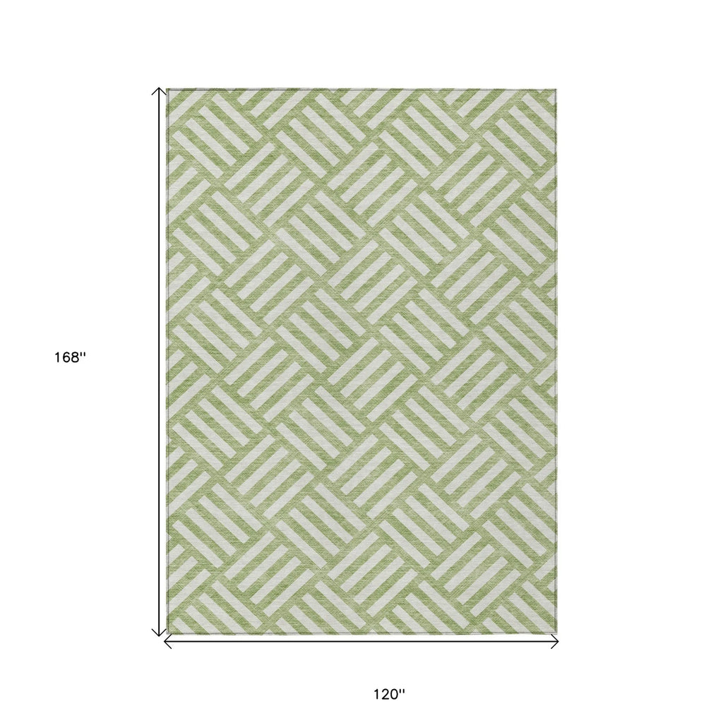 10′ X 14′ Artichoke Green And Ivory Geometric Washable Indoor Outdoor Area Rug — view 3