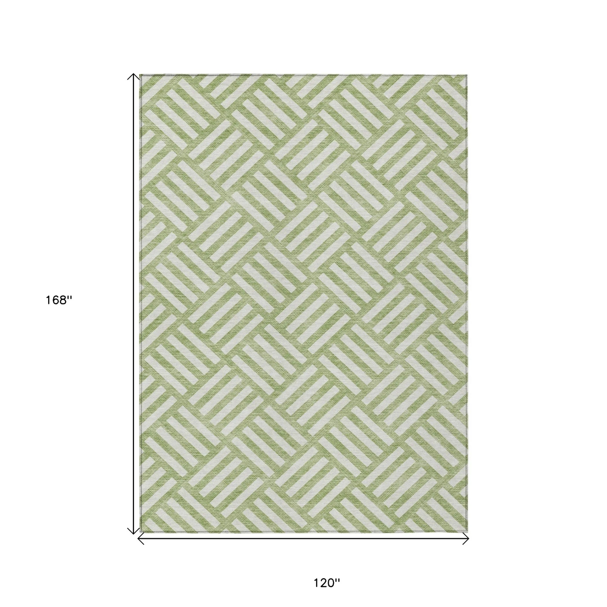 10′ X 14′ Artichoke Green And Ivory Geometric Washable Indoor Outdoor Area Rug — view 3