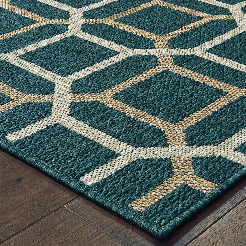 8′ x 10′ Blue and Gray Geometric Stain Resistant Indoor Outdoor Area Rug — view 3
