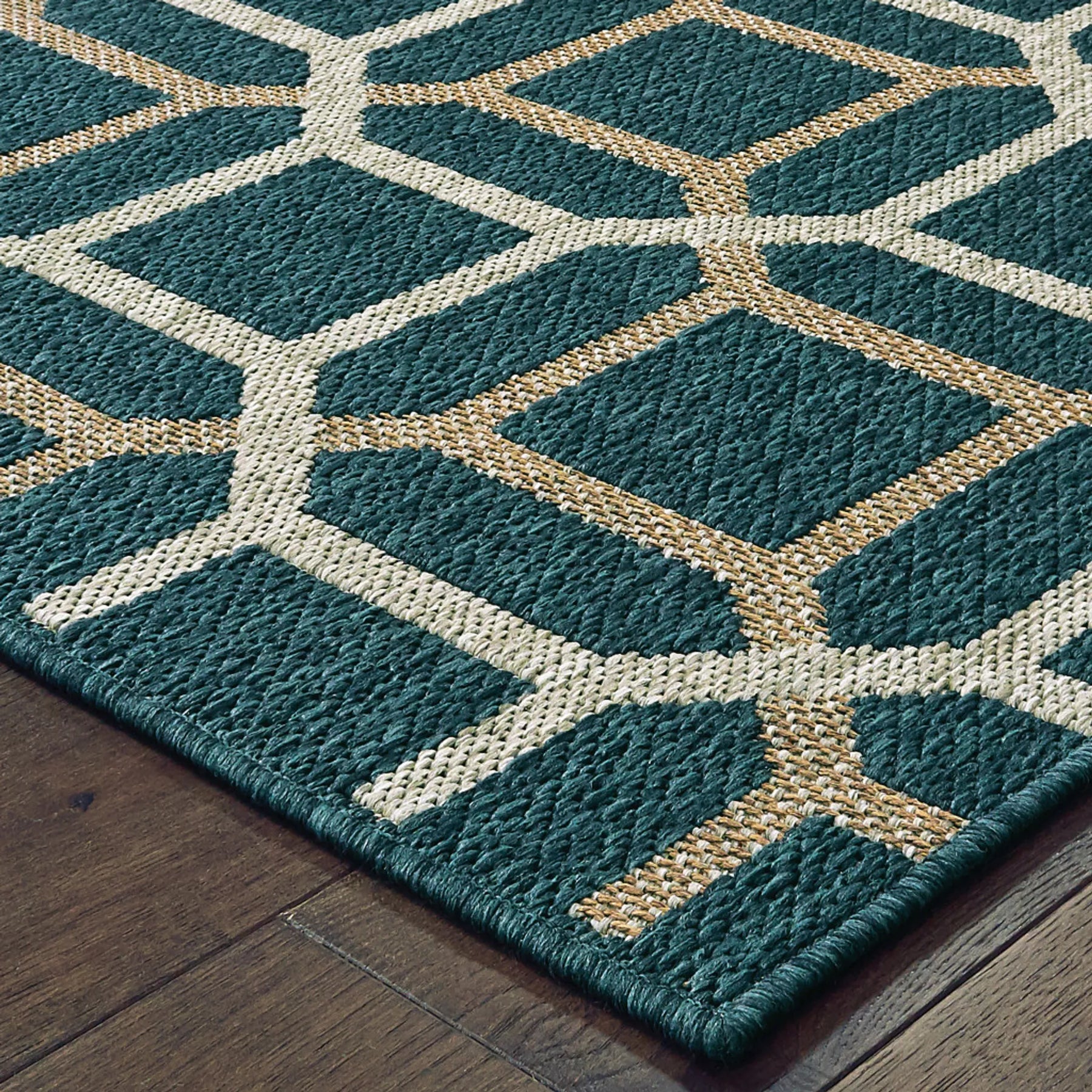 8′ x 10′ Blue and Gray Geometric Stain Resistant Indoor Outdoor Area Rug — view 3