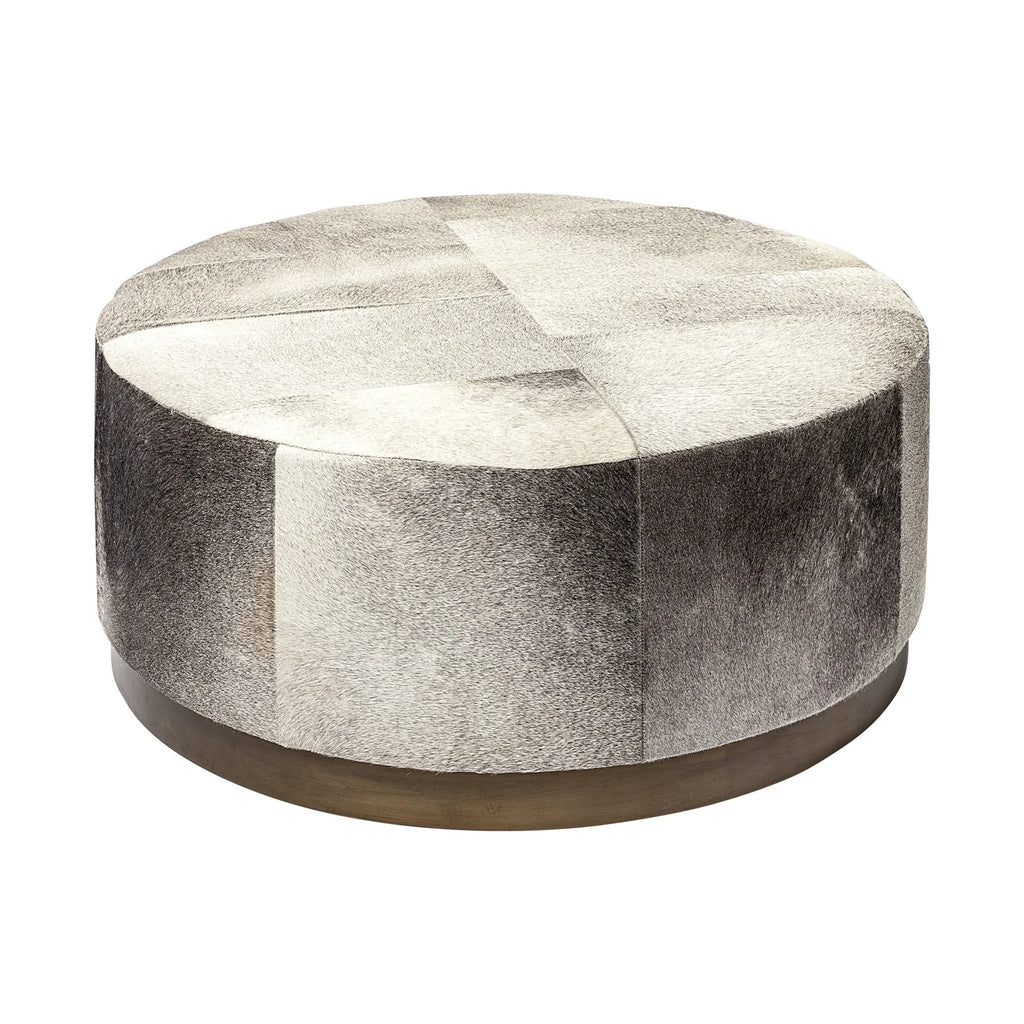 36″ Gray Wool And Brown Footstool Ottoman