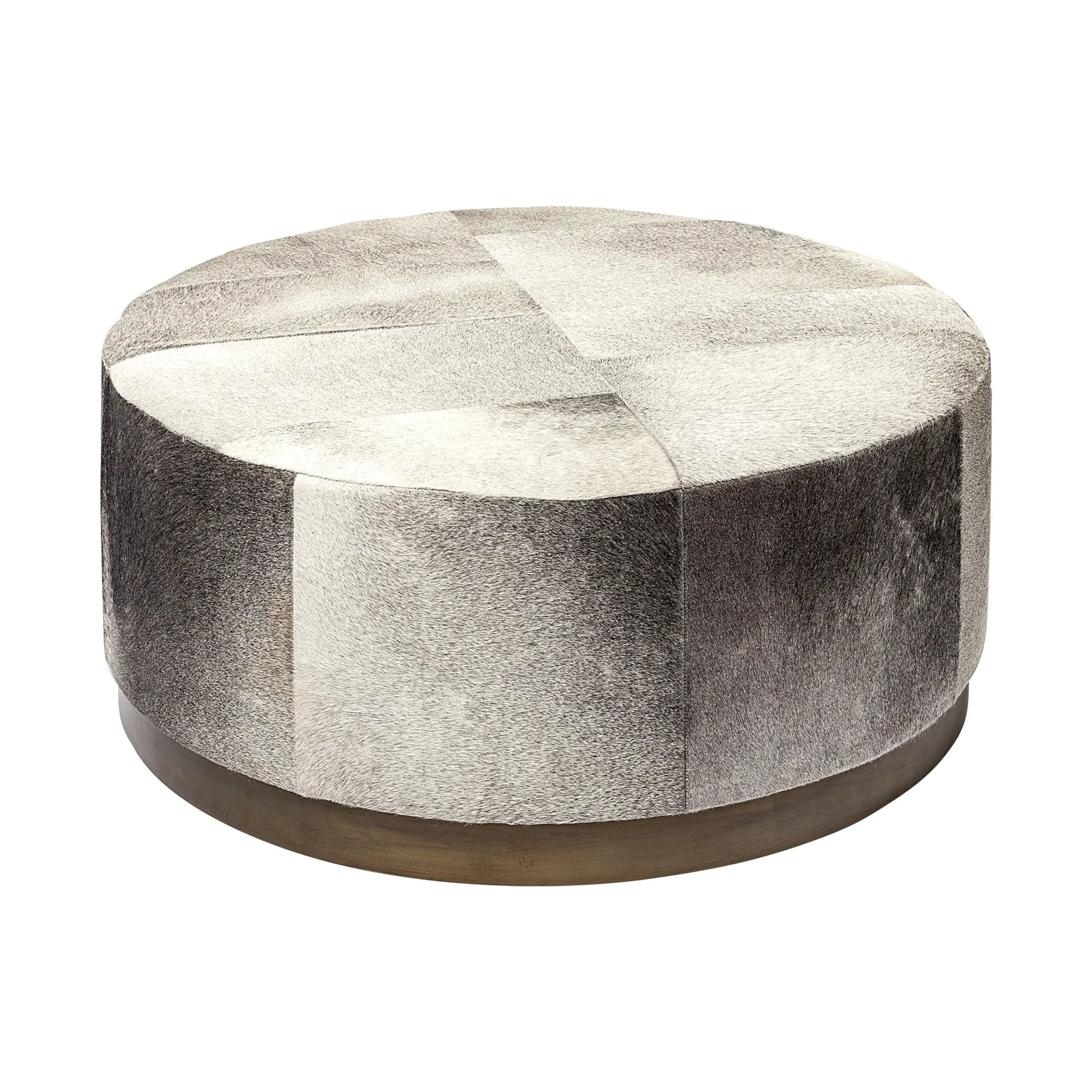 36″ Gray Wool And Brown Footstool Ottoman