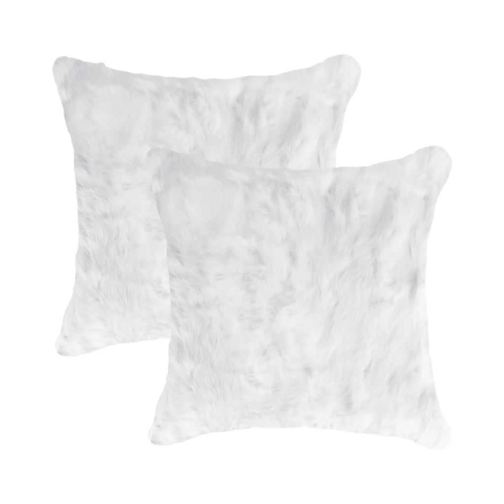 Set Of Two 18″ White Rabbit Zippered Natural Fur Throw Pillows — view 3