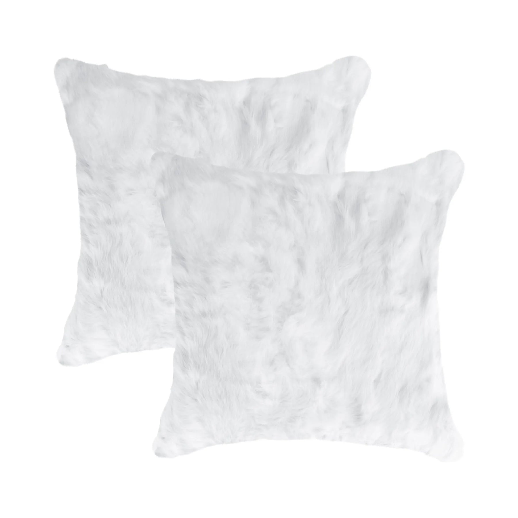 Set Of Two 18″ White Rabbit Zippered Natural Fur Throw Pillows — view 3