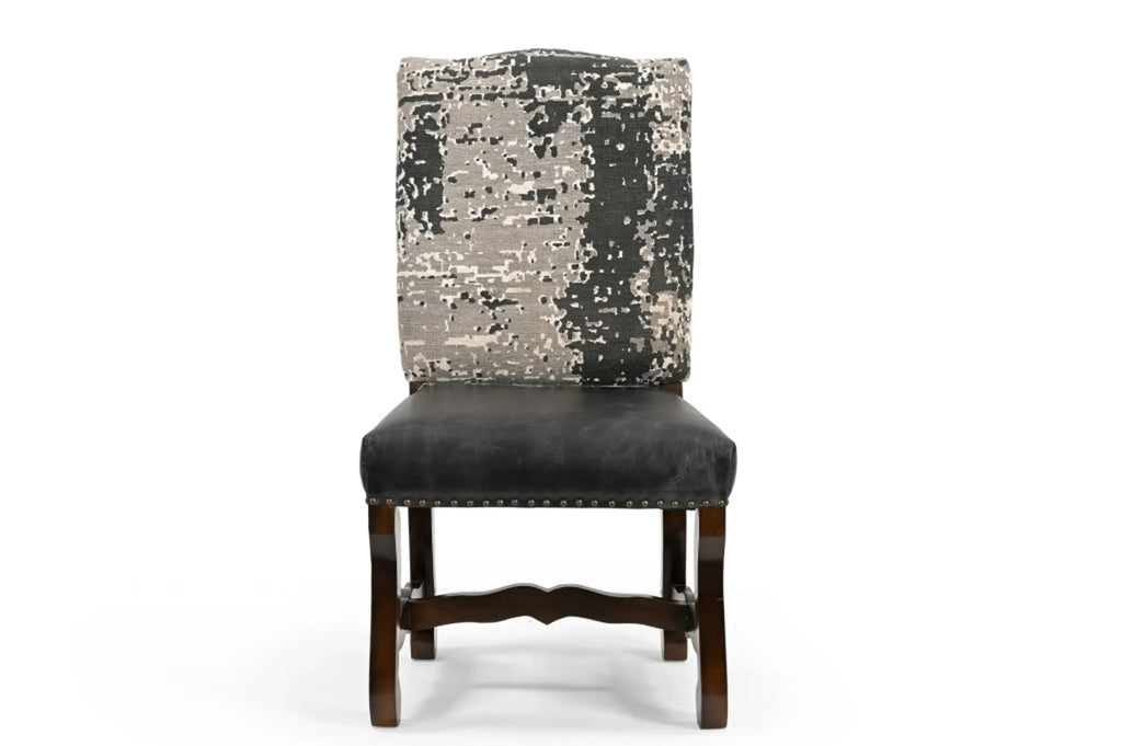 Set of Two Black Gray And Dark Brown Solid Wood Upholstered Chenille And Leather Dining Side Chairs — view 4