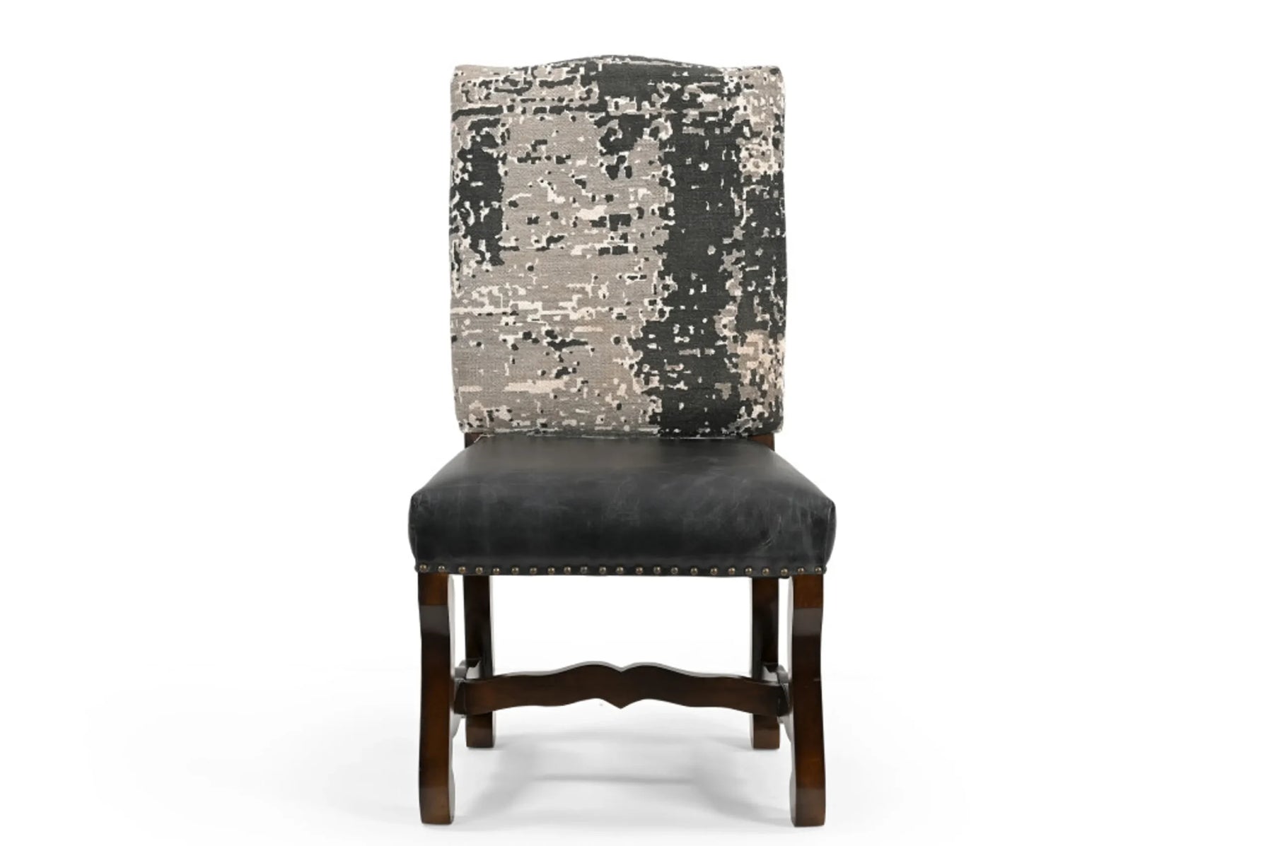 Set of Two Black Gray And Dark Brown Solid Wood Upholstered Chenille And Leather Dining Side Chairs — view 4