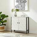 Wood and Metal Carved Geometric Accent Cabinet With Two Doors