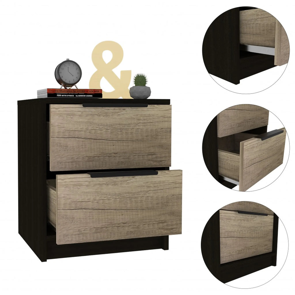 Black Open Compartment Two Drawer Nightstand — view 3