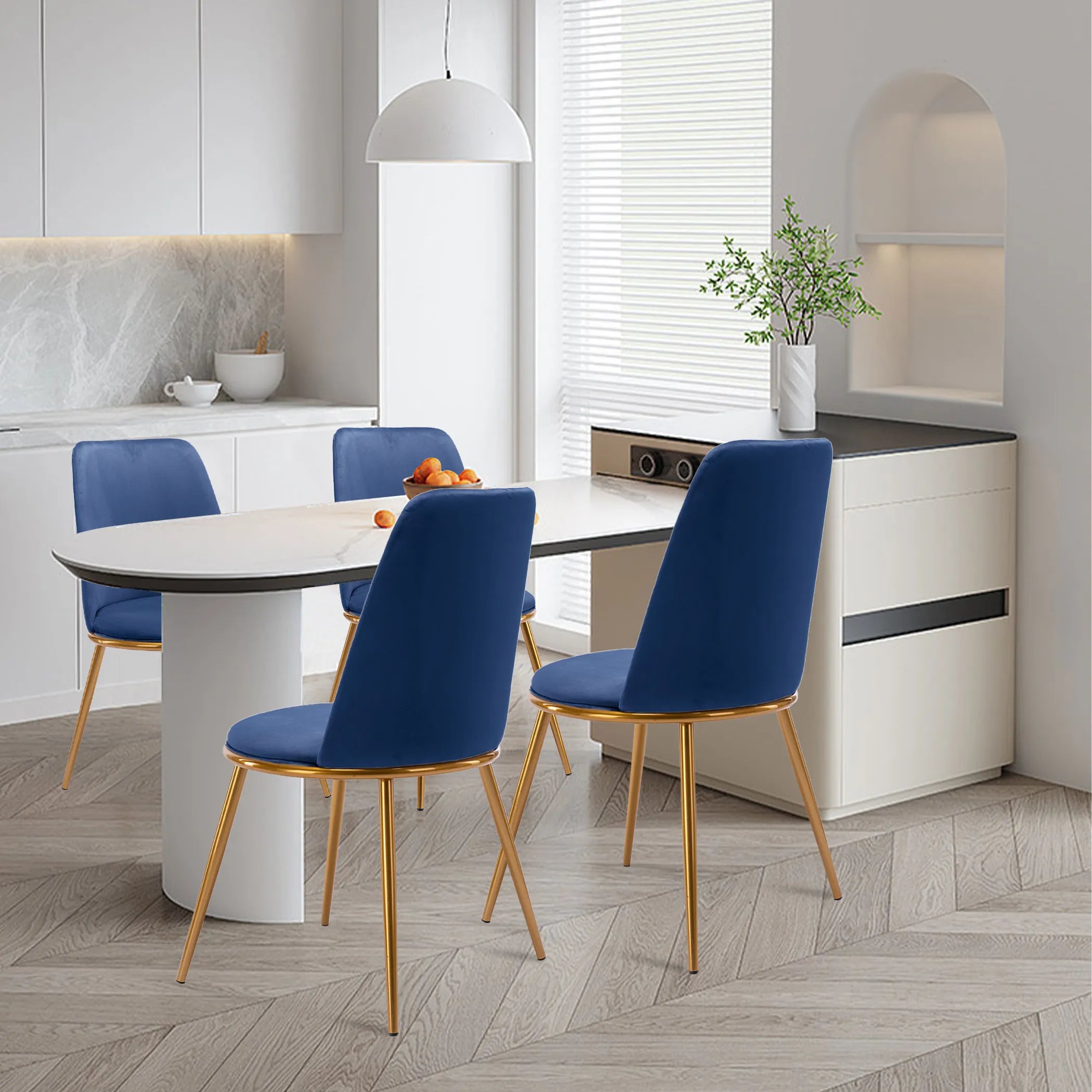 Blue And Gold Velvet and Metal Dining Side Chair — view 4
