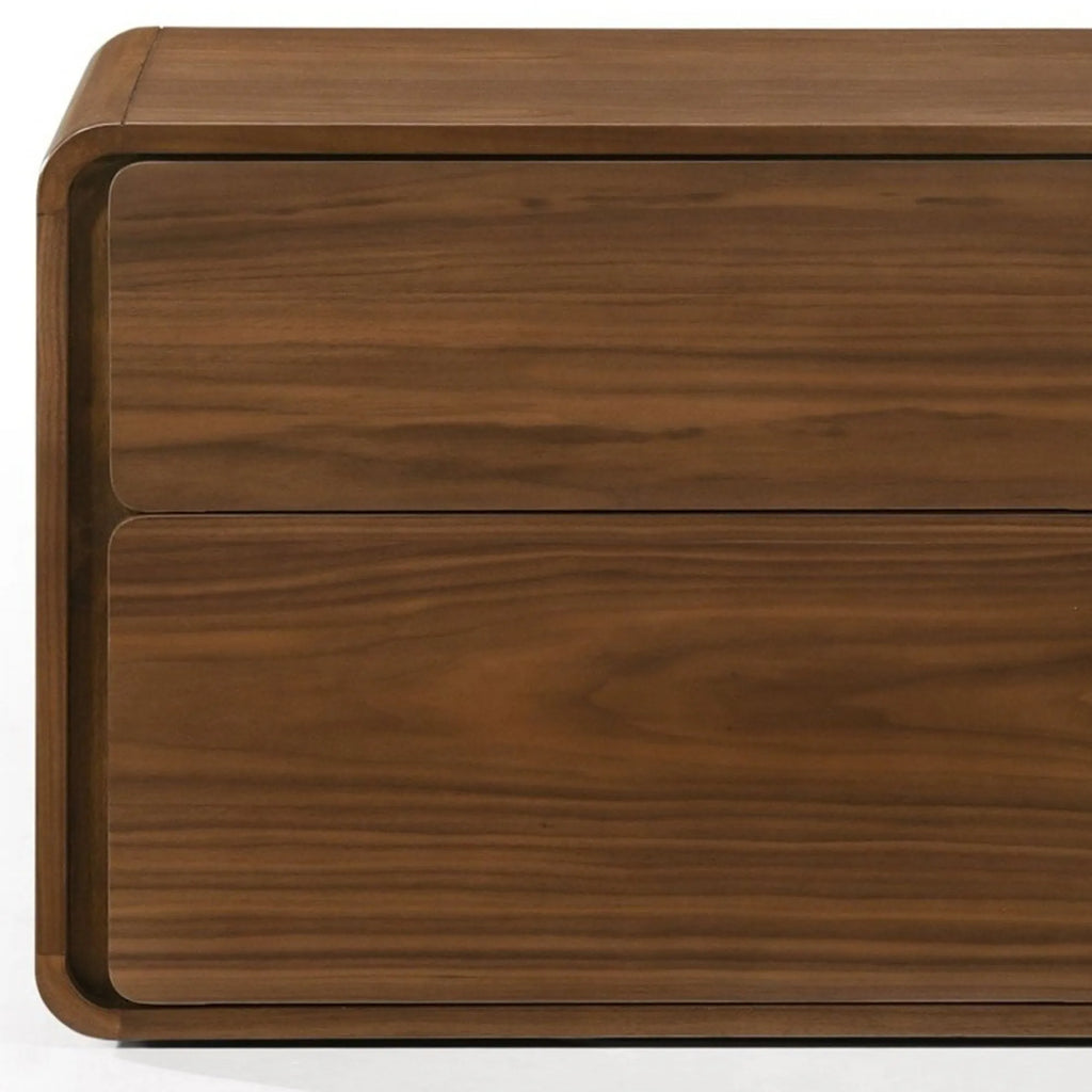 Modern Walnut Brown Nightstand with Two Drawers — view 4