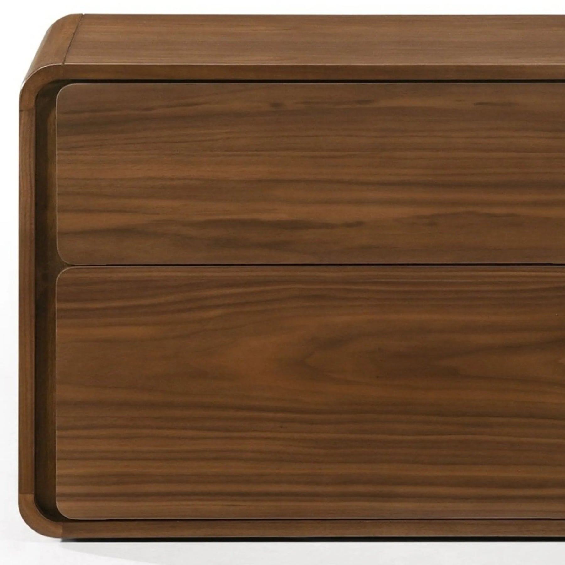 Modern Walnut Brown Nightstand with Two Drawers — view 4