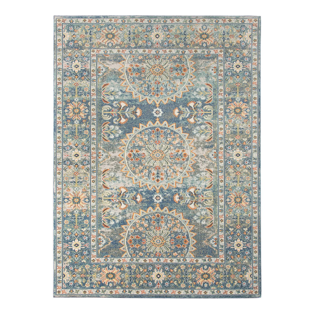 9′ X 12′ Blue and Orange Floral Medallion Stain Resistant Indoor Outdoor Area Rug — view 2