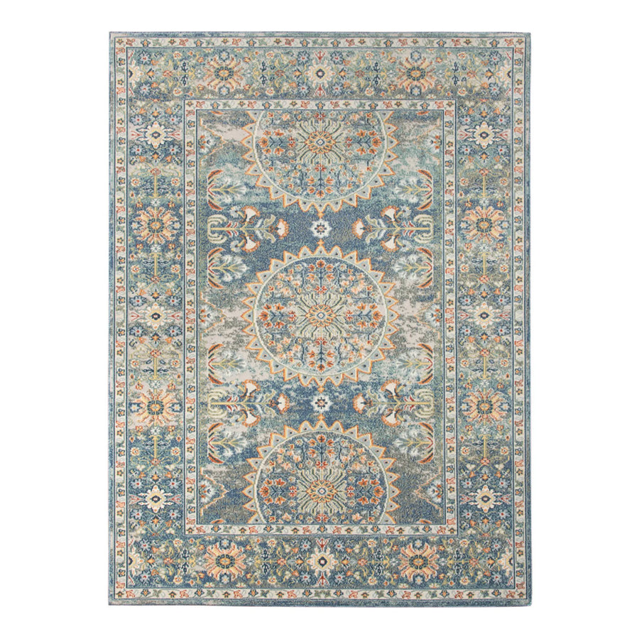 9′ X 12′ Blue and Orange Floral Medallion Stain Resistant Indoor Outdoor Area Rug — view 2