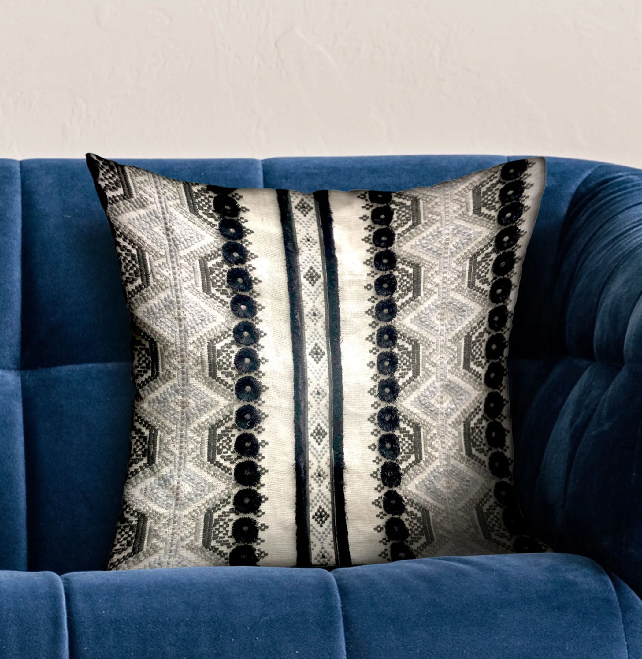 Plutus Scandanavian Stripe Black, White Geometric Luxury Throw Pillow — view 2