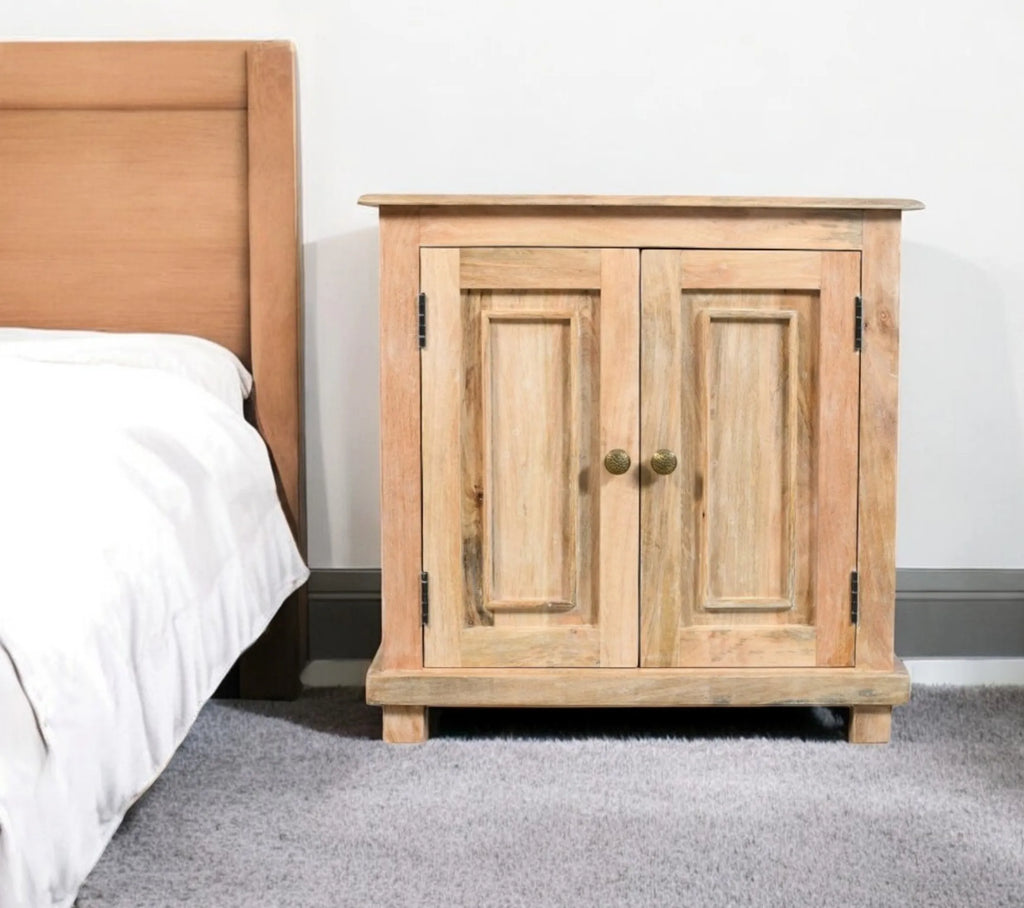 28″ Distressed Natural Solid Wood Nightstand With Storage — view 2