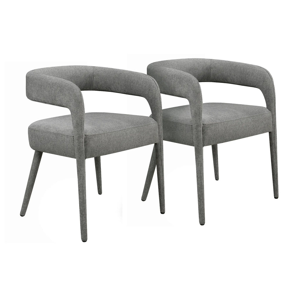 Set of Two Dark Gray Upholstered Linen Open Back Dining Side Chairs — view 2