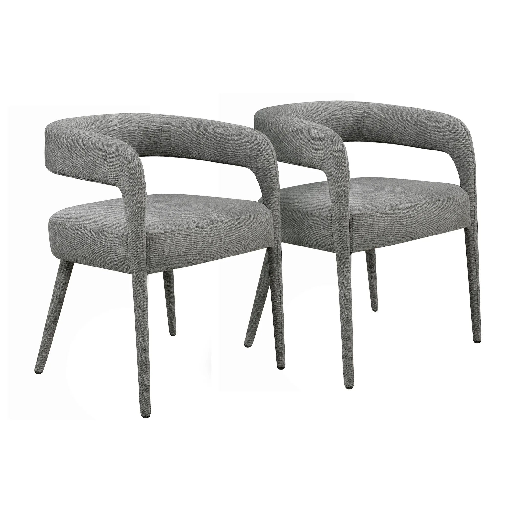 Set of Two Dark Gray Upholstered Linen Open Back Dining Side Chairs — view 2