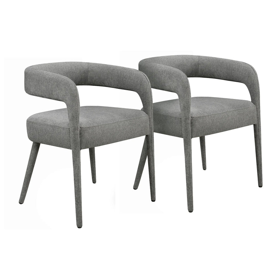 Set of Two Dark Gray Upholstered Linen Open Back Dining Side Chairs — view 2