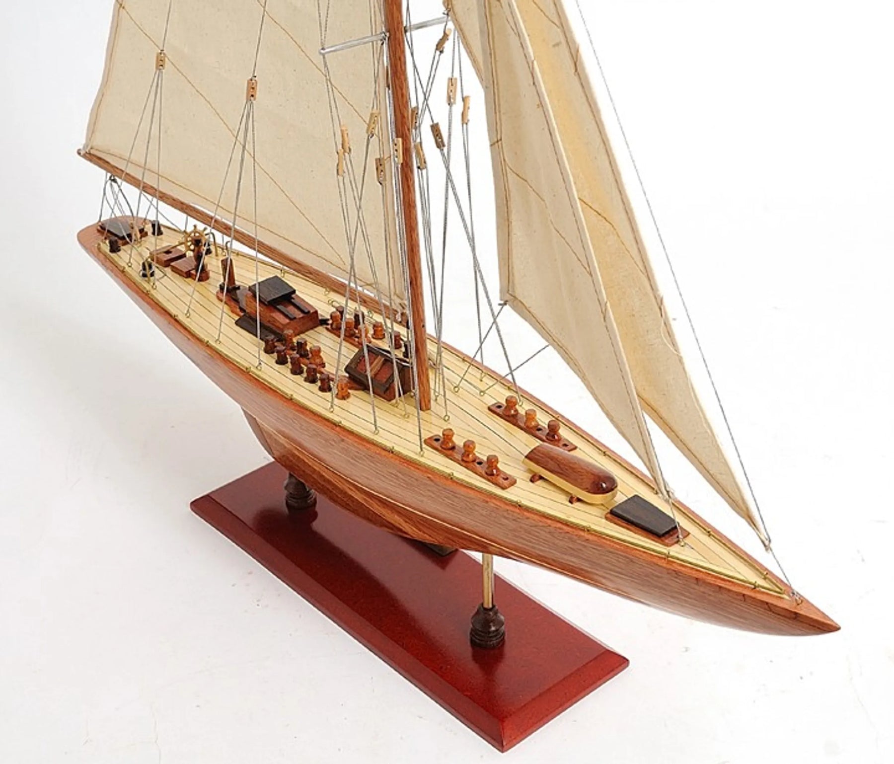 31″ Wood Brown Endeavour Yacht Hand Painted Sculpture