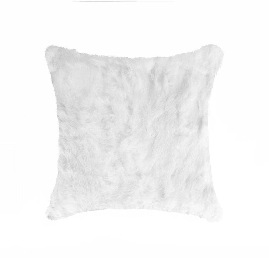 Set Of Two 18″ White Rabbit Zippered Natural Fur Throw Pillows