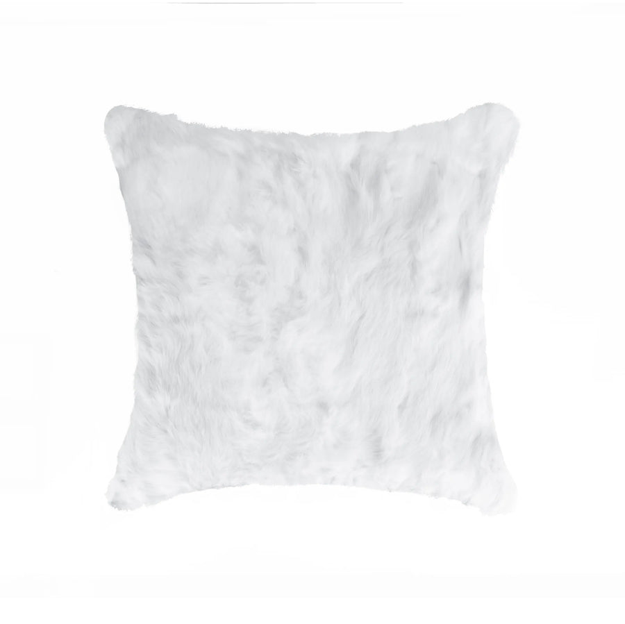 Set Of Two 18″ White Rabbit Zippered Natural Fur Throw Pillows