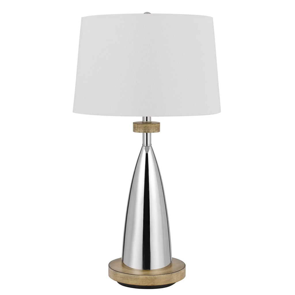 31″ Brown Metal Geometric USB Table Lamp With White Empire Shade — view 2