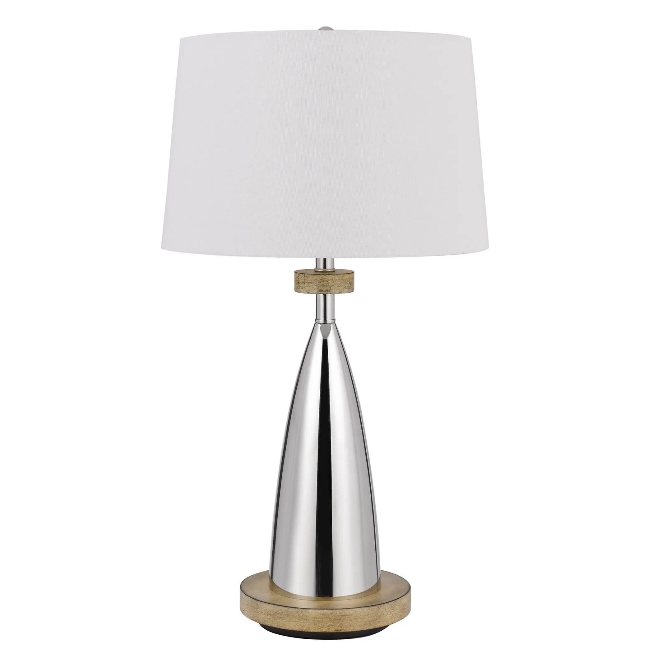 31″ Brown Metal Geometric USB Table Lamp With White Empire Shade — view 2