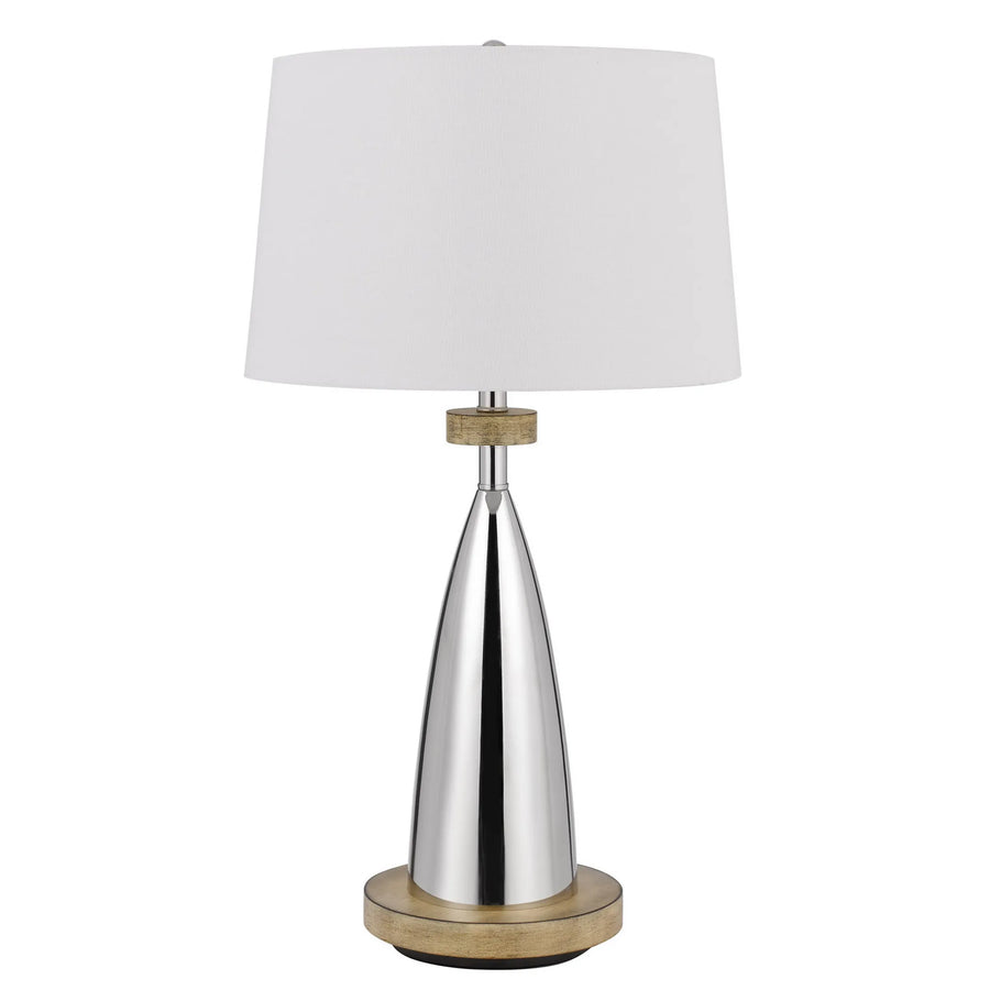 31″ Brown Metal Geometric USB Table Lamp With White Empire Shade — view 2